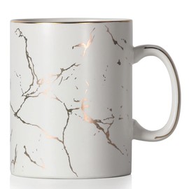 SHOWFULL 650ml Luxus Goldmuster Inlay Exter Große Tasse, Klassische Keramik Marmor Teetasse mit Griff für Männer und Frauen, Mattweiß