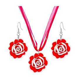 QUSIJIA 4 Pairs Tropical Bohemian Dangle Earrings For Women Hawaii Plant Daisy Flower Drop Earrings Set (red)