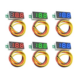 HUAZIZ 6 Pcs Mini Digital Voltmeter, DC 0.28 Inch Three Line DC Mini Digital Voltmeter, Meter Tester, LED Display Reverse Polarity Protection and Accurate Pressure Measurement 3 Colours