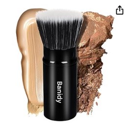Foundation Makeup Brush Flat Top Kabuki Face Blush Liquid Powder Foundation Brush Retractable Travel Brush for Blending Liquid, Cream or Flawless Powder Cosmetics