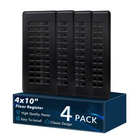 Floor Register 4x10, Plastic Air Vent Covers with Adjustable Airflow, Easy Installation Wall or Sidewall, Vent Covers for Home Floor(4PCS Black)