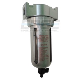 COMPRESSED AIR IN-LINE PARTICULATE FILTER, MOISTURE TRAP, 3/8" NPT PORTS, 88 CFM, 5 MICRON ELEMENT, POLY BOWL