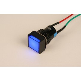 PilotLights 12 Volt DC Pilot Light, 17mm Square Panel Indicator Light - Blue LED, 12VDC