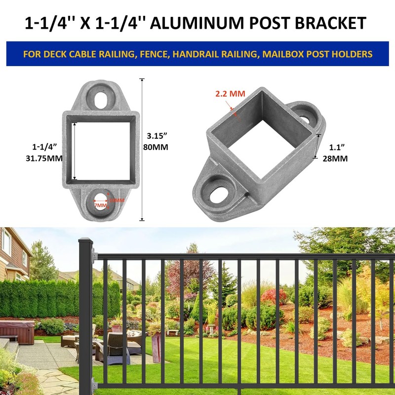 20 Pack 1-1/4'' x 1-1/4'' Aluminum Post Bracket, Wall Mount