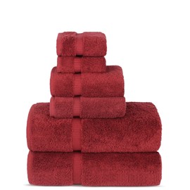 Chakir Turkish Linens Luxury Spa and Hotel Quality Premium Turkish Cotton 6-Piece Towel Set (2 x Bath Towels, 2 x Hand Towels, 2 x Washcloths) (Cranberry)
