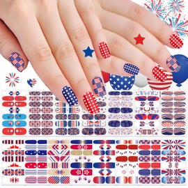 SILPECWEE 15 Sheets 4th of July Nail Polish Strips Independence Day Nail Wraps for Women Patriotic American Nail Polish Stickers Self Adhesive Fingernail Manicure Design with Nail File