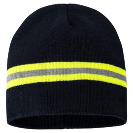 PACOTEX Helden Beanie Hat Navy Blue with Yellow/Silver/Yellow Fire Brigade Look Winter Hat, navy