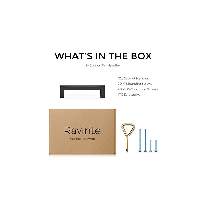 Ravinte 10 Pack Square Bar Kitchen Cabinet Handles Matte Black