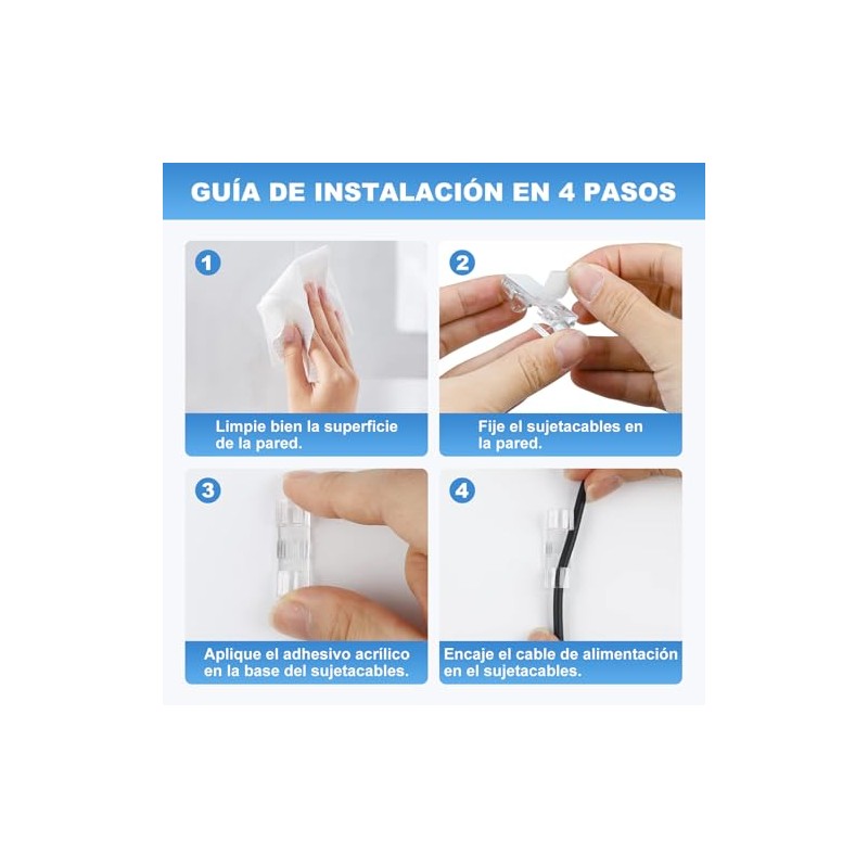 Organizador de Cables,100 Piezas Clips Adhesivos para Cables Transparentes con