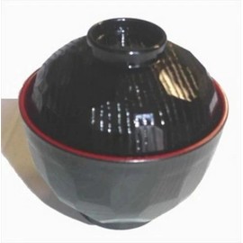 Tanaka Small Japanese Plastic Miso Soup Bowl w/ Lid Diamond Cut ( Set of 2 )
