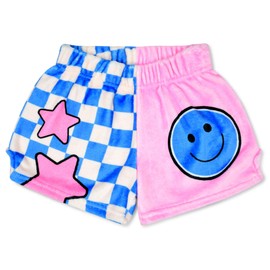 iscream Big Girls Fun Print Silky Soft Plush Shorts - Smile Squad, Large (14)