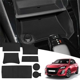 MARCHFA Rubber Mats for 208 2008 E208 E2008 2020 2021 2022 2023 2024 2025 Anti-Dust Non-Slip Mat for Drink Holder, Door Groove, Armrest Box (Black)