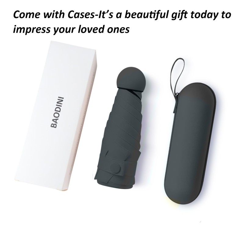 BAODINI Mini Travel Umbrella With Case Small Compact UV Umbrella