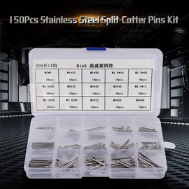 150Pcs 15 Kinds/Sizes 304 Stainless Steel Cotter Pin Assortment M1-M3 Heavy Duty Split-Cotter Pins Kit for Automotive, Mechanics