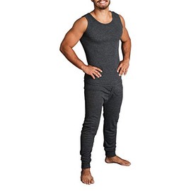 Boutique Retailer Men's Merino Wool Blend Thermal Singlet and Pants Set, Black, Medium