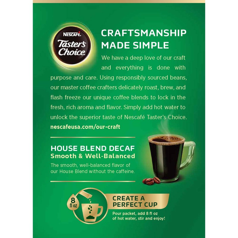 Nescafe Taster's Choice Decaf, House Blend Instant Coffee Single Serve