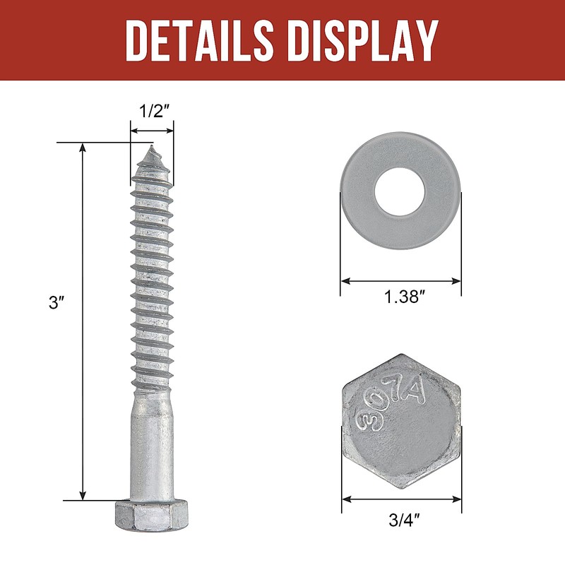 HROMIGRY 1/2" x 3" Lag Bolts (25 Pcs) Lag Screws