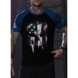 Mainfini Men's American Flag Raglan Shirts Stylish Liberty Tshirt Patriotic Tee Casual Gym 4th of July Fourth 1776 USA Muscle T Shirt Black Reaper M