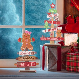 Christmas Shelf Decor,Tiered Tray Decor Christmas Signs | Desk Decor Collectible Figurines Wood Signs, Christmas Tree Gingerbread Table Centerpieces, Christmas Decorations