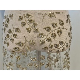 wowfabric4less123 GOLD IVORY Rhinestones Sprinkle Glitter lace fabric 50" width Sold By The Yard