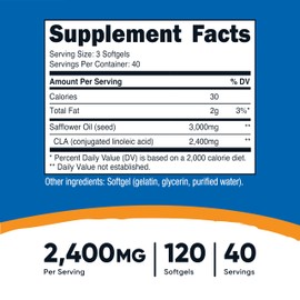 Nutricost CLA (Conjugated Linoleic Acid) 2,400mg, 120 Softgels - Gluten Free, Non-GMO, 800mg Per Softgel