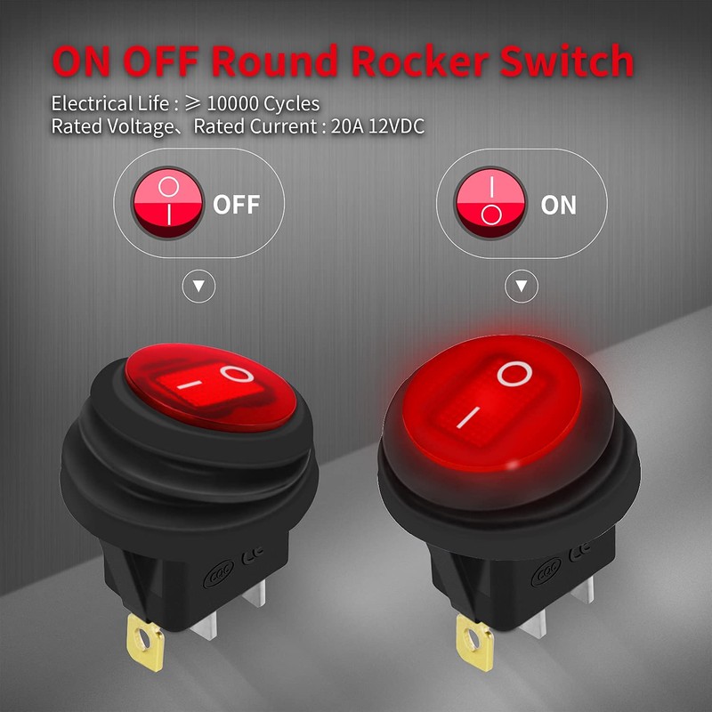 DaierTek - Interruptor basculante redondo de 12 V impermeable, LED