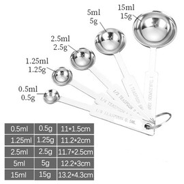 WOLMIK Measuring Spoon Set, Stainless Steel Teaspoon, 5 Pieces Small Spoon Set with Scale, 1/8, 1/4, 1/2, 1 TSP & 1 TBLS Measuring Spoon for Small Dry Rations, Liquids, Baking Measuring, Solids