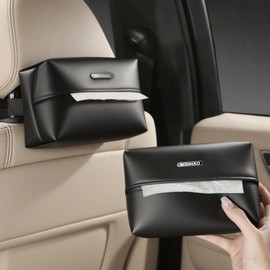 WEIHAO 2PCS Car Tissue Holder for 100-120 Tissues, Small Rectangular Tissues Packs Cover for Car Back Seat, Soft Tissue Dispenser for Car, Backseat Leather Tissue Holder with Strap (Black)