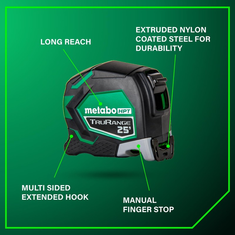 Metabo HPT Measuring Tape, 25' TruRange, Long Reach 17-ft, High
