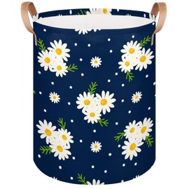 Laundry Basket Daisy Print Large Round Storage Basket Bin with Handle Clothes Basket Laundry Hamper Organizer for Nursery Home Office
