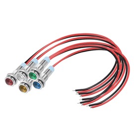 MECCANIXITY Signal Indicator Light AC/DC 24V 6mm Flush Panel Mount 5 Color LED Metal Shell with 150mm Cable 5in1 Set