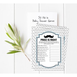 Inkdotpot The Price Is Right Baby Shower Game - Boy Baby Shower Fun Party Game Collection, Activities, Decorations, Little Man Theme Party Supplies - Pack Of 50