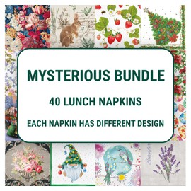 Mega Bundle of Decoupage Paper Napkins I 40 Various 3-Ply Lunch Napkins I Decorative Paper Napkins for Decoupage, Craft, Scrapbooking I Junk Journal Supplies (MYSTERIOUS LUNCH BUNDLE)