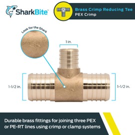 SharkBite 1-1/2 x 1-1/2 x 1 Inch Brass Crimp Reducing Tee, PEX Pipe, PE-RT, UC08414128