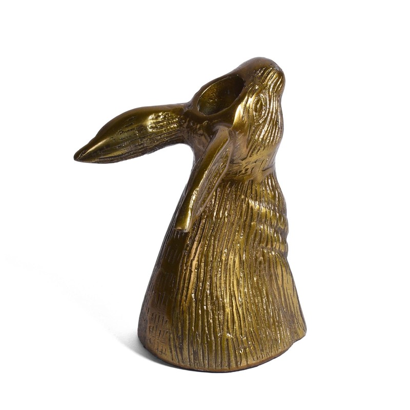 Bunny Rabbit Facing Upward Cast Aluminum Candle Holder with Antique