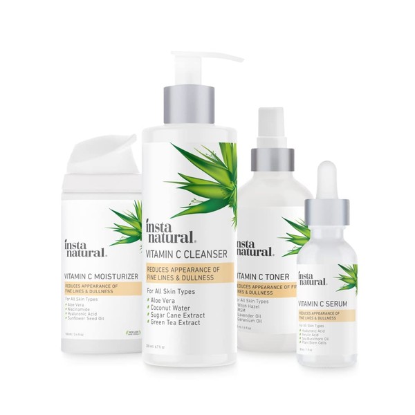 InstaNatural Skin Care Set, Vitamin C Face Wash, Vitamin C Toner, Vitamin C Serum and Vitamin C Moisturizer for Face, Hydrating, Anti Aging and Brightening