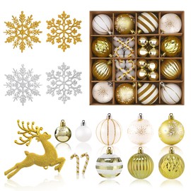 55Pcs Christmas Ornaments, Christmas Ball Ornaments Set for Xmas Tree, Christmas Tree Ornaments Set for Holiday Party Decor, Outdoor Indoor (Gold & White)