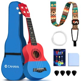 CAHAYA 21-Inch Cartoon-themed Mahogany Soprano Ukulele Beginner Kit with Gig Bag, Colorful Strap, and Fretboard Stickers—Perfect for Kids and Adults, Professional Hawaiian Ukulele Gift