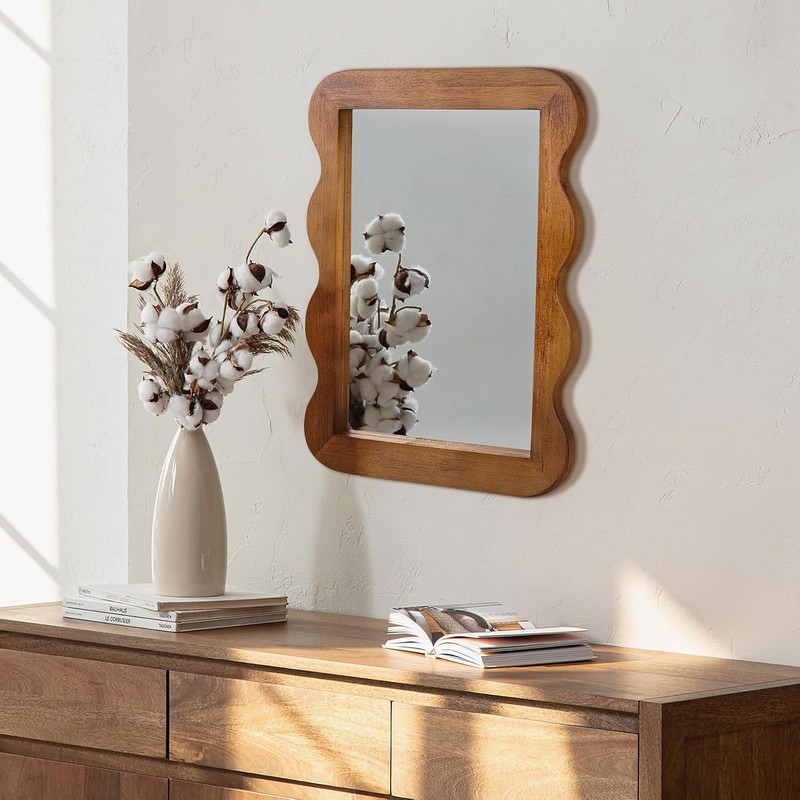 Wooden Mirror 16 X 12in Frame Walnut Brown Wood Rustic