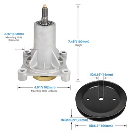 GCCSJ Lawn Mower Spindle with Pulley for Husqvarna YTH22V46 Ariens Poulan Jonsered Mandrel Assembly Compatible with 532187292 532192870 187292 532187281 21546238 21546299 197473 532195945 21546446