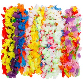 24 Pcs Leis for Luau Party, Hawaiian Leis Bulk Hawaiian Flower Wreaths, Colorful Tropical Hawaiian Leis Necklace for Hawaiian Party Luau Party Beach Party Supplies