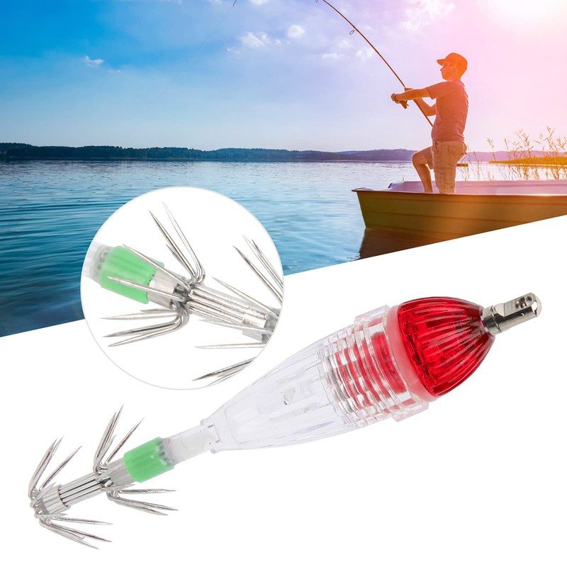 Luminous Squid Jig Hooks Red Light Color LED Fishing Lures