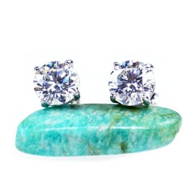 Total 2Carat 6.5MM White Moissanite Diamond Earrings, Studs, 925 Sterling Silver