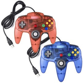 miadore 2x USB N64 64 Controller Plug & Play Joystick Gamepad N64 PC Controller for Windows PC Mac Raspberry Pi3 Retro Pie (Blue/Red)