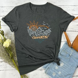 YITAN Women Adventure Tshirt Cute Graphic Tees Dark Grey Small