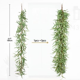 Arborus 180cm Eucalyptus Garland 6FT Artificial Foliage Garland Rustic Green Garlands Fake Hanging Plant Vine Faux Eucalyptus Willow Leaves for Wedding Party Stairs Table Home Decor