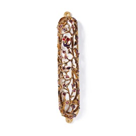 Creative Judaica Grapes on Vine Mezuzah Case 6" Décor for Home Door Enamel Made from Strong Materials and Embellished with Crystals Cover for Hebrew Scroll Parchment Handmade Art (Gold | Red)