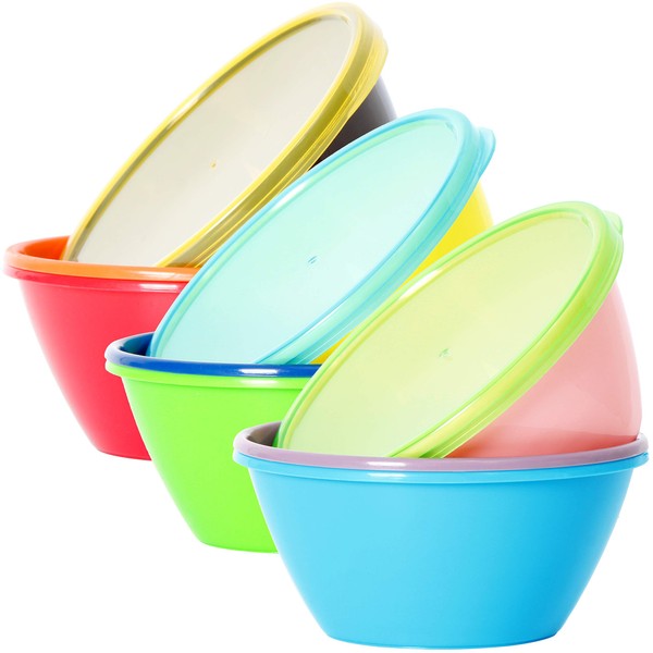 Youngever 9 Pack 350ML Re-usable Plastic Bowls with Lids, Snack Bowls, Small Bowls, Food Storage Containers, Set of 9 in 9 Assorted Colors