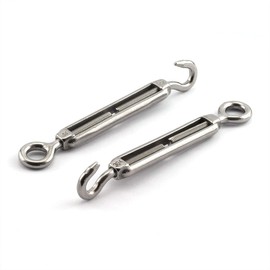 JCBIZ 4pcs M5 Turnbuckle Screw Hook to Eye Strainer Fence CO Open Body Draw-in Bolt 304 Stainless Steel Adjustable Wire Rope Tensioner