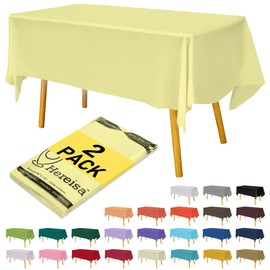 Hereisa Plastic Light Yellow Tablecloths 2 Pack Disposable Table Covers 54 x 108 Inch PEVA Opaque Table Cloths for BBQ Picnic Birthday Wedding Banquet Parties 8 ft Rectangle Table Use